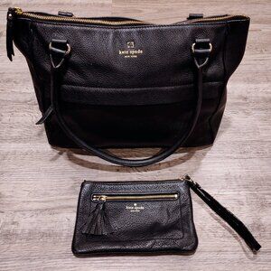 Kate Spade Leather Satchel Handbag Purse & Wristlet Set